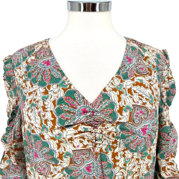 Veronica Beard Henrieta Silk Floral Ruched Blouse Top Multicolor Size 8 - Picture 3 of 15